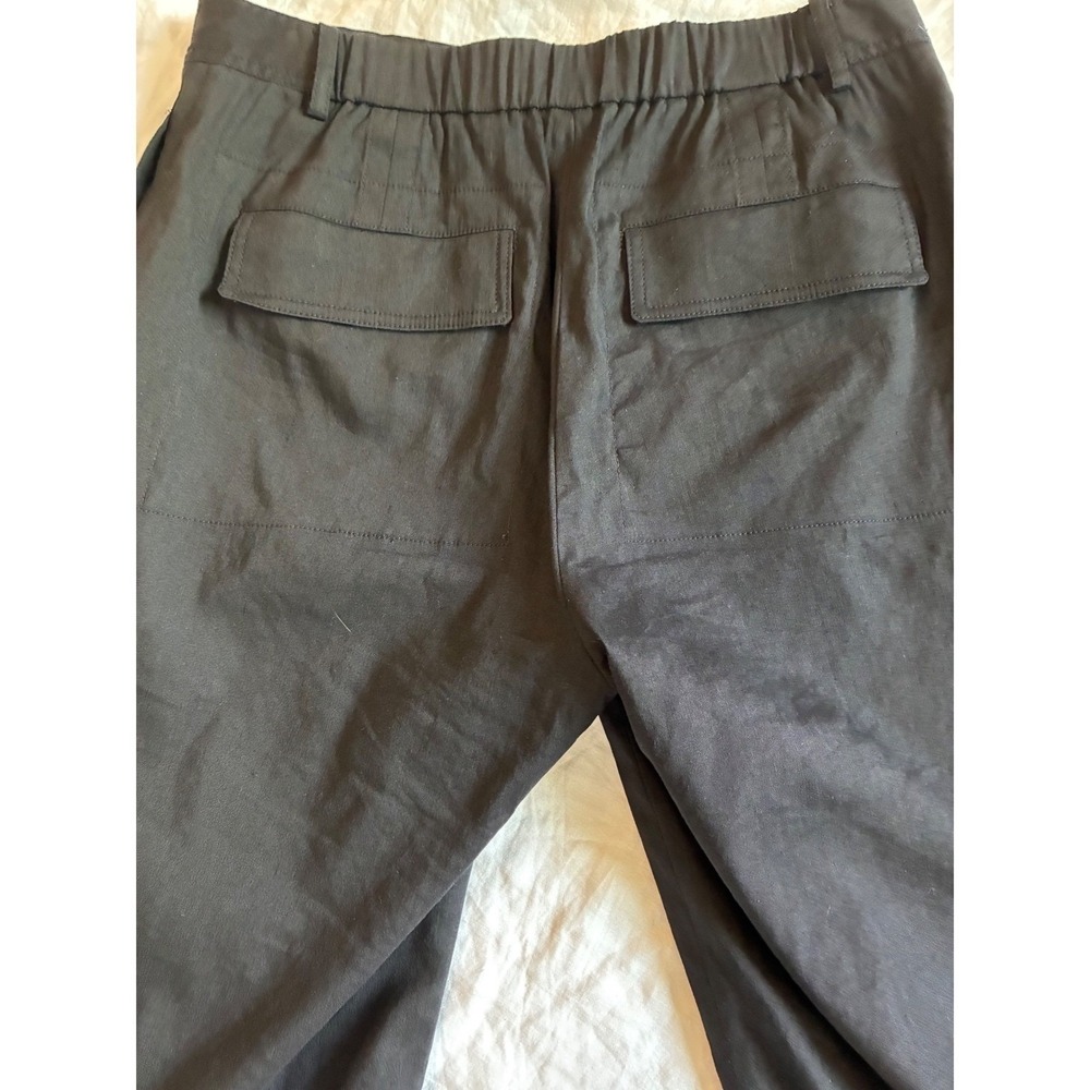 Theory Fluid Pant Women 4 Blk Linen Blend Wide Leg Caliver Preppy Trousers Low - Picture 8 of 10